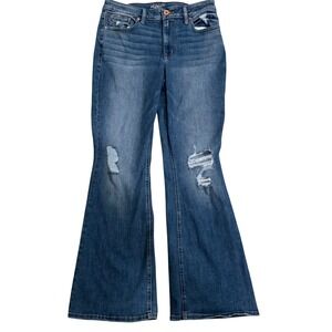 Edgely Womens Distressed Flare Jeans Medium Wash Ripped Denim Size 14 REG